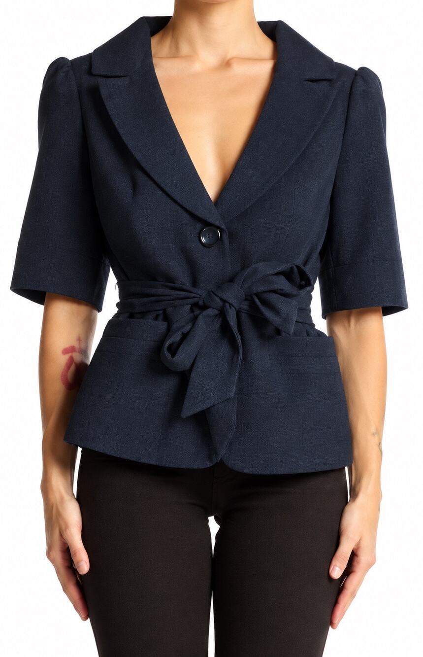 The Limited Collection Navy Blue Belted Short Sleeve Blazer Size Small